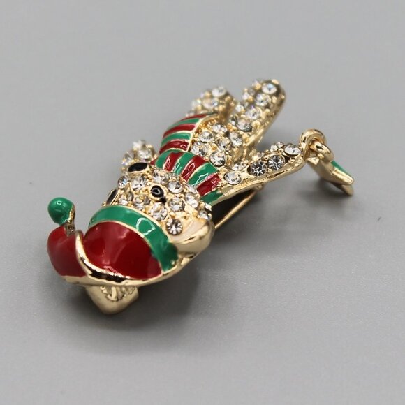 Jewelry pin brooch Holidays Christmas bear Santa yellow gold tone sparkly cute - Picture 10 of 13